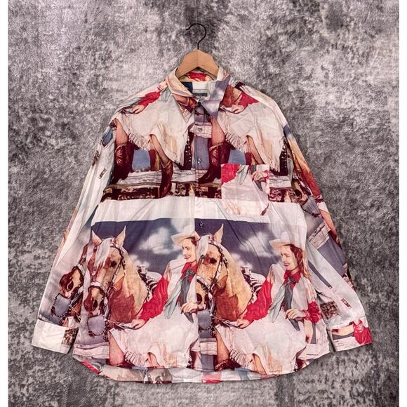 Paul Smith Shirt XL Mens Western Photo Cow Girl Long Sleeve Casual Button - Picture 1 of 7